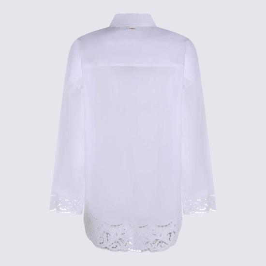  트윈셋 탑 레이스 디테일 코튼 셔츠 화이트 - TWINSET