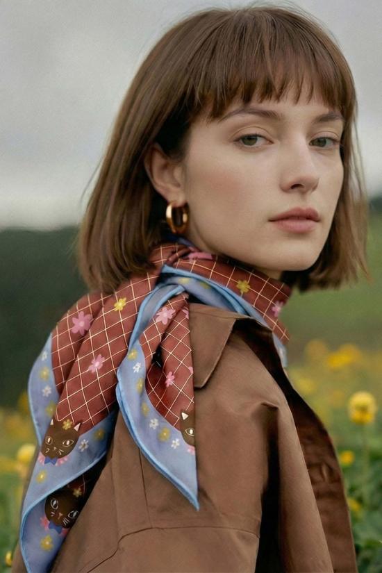  Centinelle 머플러/스카프 센티넬 샤 오 쇼콜라 실크 미디엄 스퀘어 스카프 - OTHER BRANDS