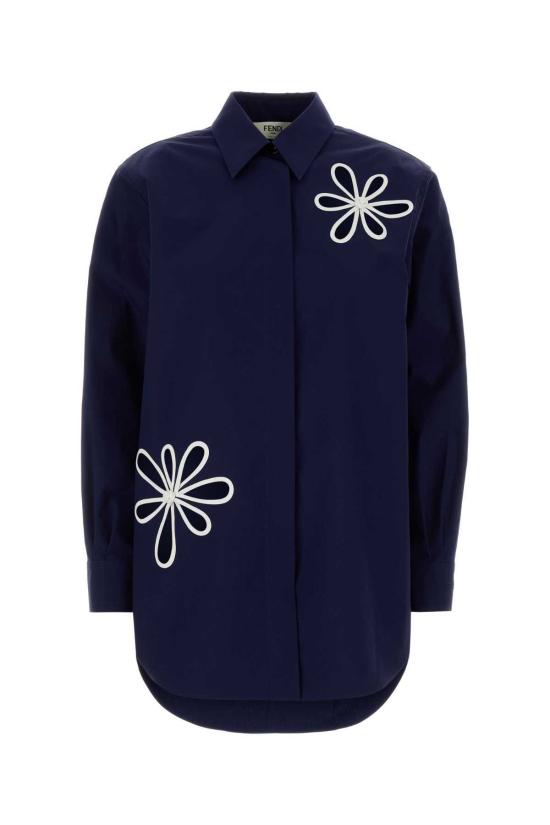  펜디 탑 네이비 블루 포플린 셔츠 네이비 블루
