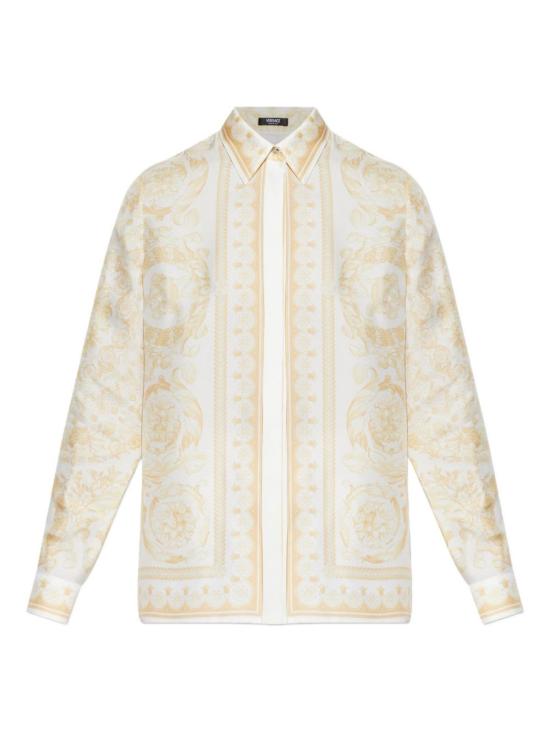  베르사체 탑 바로크 프린트 실크 셔츠 골든