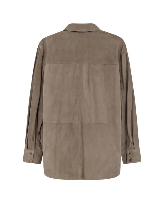  브루넬로 쿠치넬리 탑 Brunello Cucinelli 스웨이드 셔츠 사파리 - BRUNELLO CUCINELLI