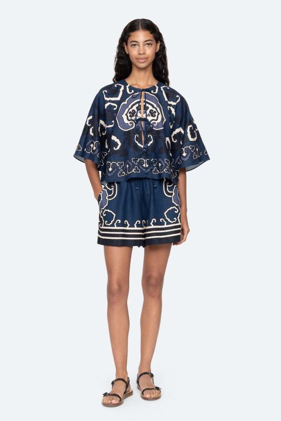  씨뉴욕 블라우스 Sea Ny Blaise 프린트 탑 네이비 - SEA NY