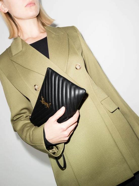 26SS 생로랑 마틀라세 레더 골드 모노그램 A5 파우치 379039 CWU01 1000 NERO - SAINT LAURENT