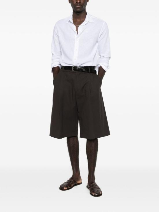  엠포리오 아르마니 긴팔 셔츠 린넨 블렌드 셔츠 화이트 - EMPORIO ARMANI