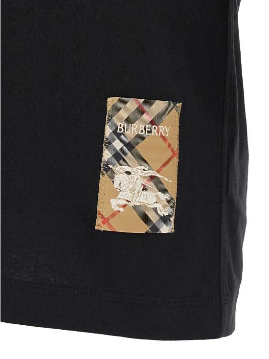  버버리 반팔 티셔츠 체크 패치 티셔츠 블랙 - BURBERRY