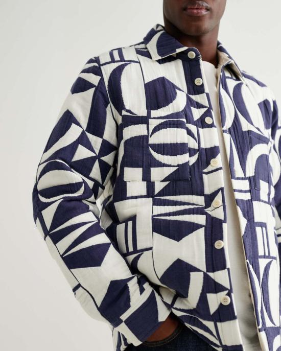  왁스 런던 자켓 블루 에크루 지오 블록 퀼트 오토 오버셔츠 - WAX LONDON