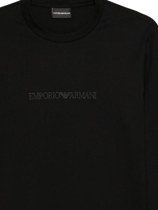  엠포리오 아르마니 긴팔 티셔츠 로고 코튼 티셔츠 블랙 - EMPORIO ARMANI