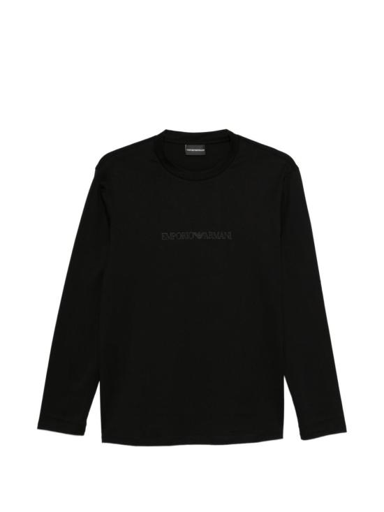  엠포리오 아르마니 긴팔 티셔츠 로고 코튼 티셔츠 블랙