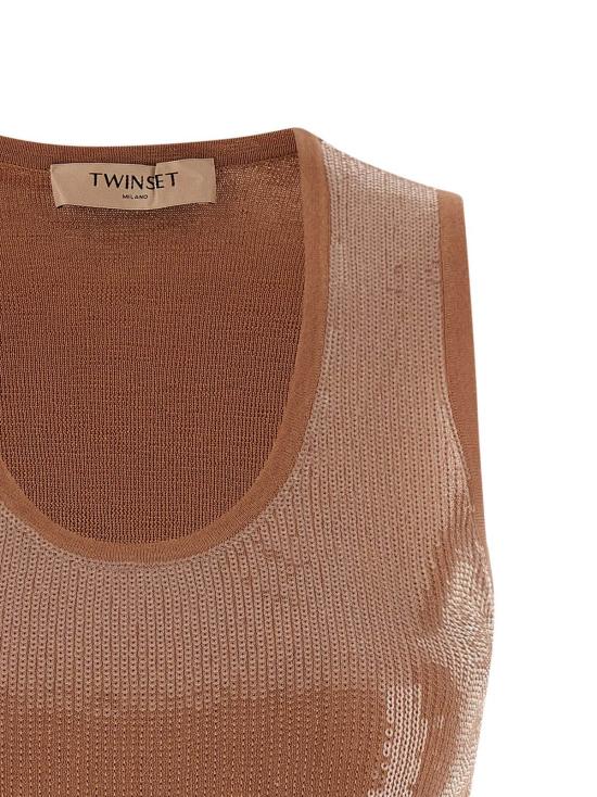  트윈셋 블라우스 스팽글 탑 브라운 - TWINSET