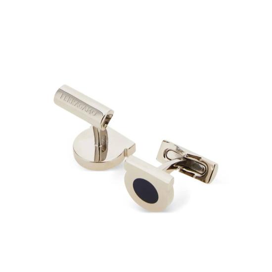  살바토레 페라가모 커프스 링크/타이 홀더 페라가모 간치니 에나멜 커프링크스 실버/블랙 - SALVATORE FERRAGAMO