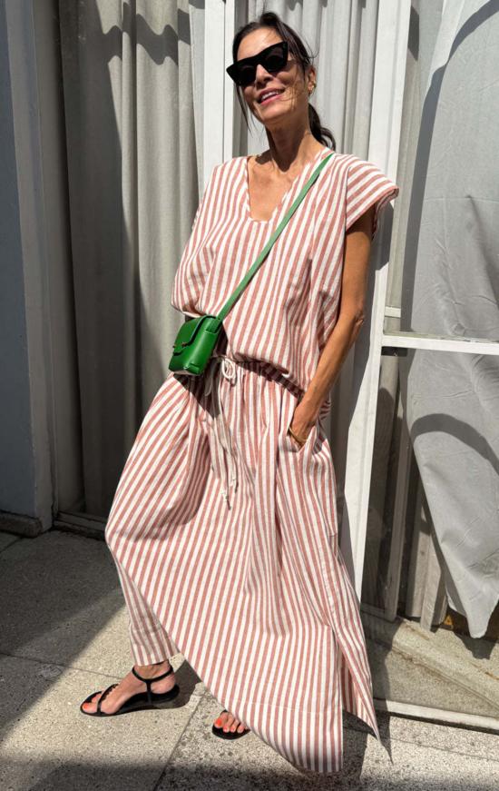  Two 롱 스커트 테라코타/내추럴 스트라이프 개더  (두 개) - TWO