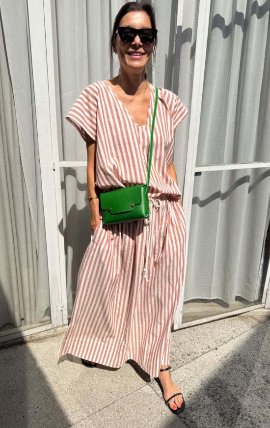  Two 롱 스커트 테라코타/내추럴 스트라이프 개더  (두 개) - TWO