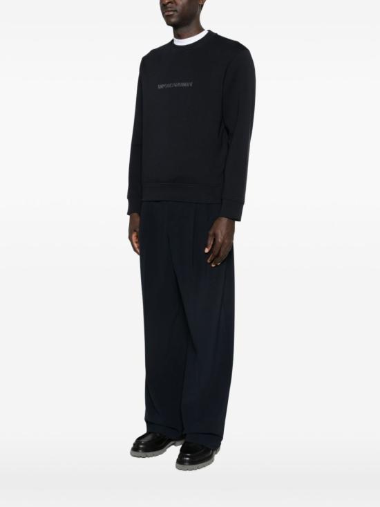  엠포리오 아르마니 긴팔 티셔츠 로고 코튼 스웨트셔츠 블루 - EMPORIO ARMANI