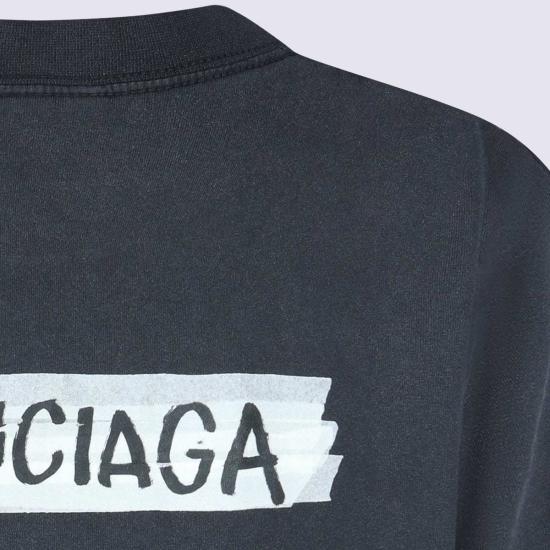  발렌시아가 반팔 티셔츠 블랙 코튼 티셔츠 워싱 블랙 - BALENCIAGA