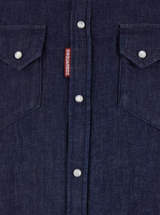  디스퀘어드2 데님 팬츠 Dsquared2 블루 데님 셔츠, 클래식 칼라 및 앞면 패치 포켓 2개 - DSQUARED2