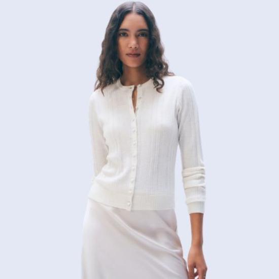  화이트 워렌 긴팔 티셔츠 화이트 + 워렌 슈퍼파인 메리노 울 가디건 - WHITE + WARREN