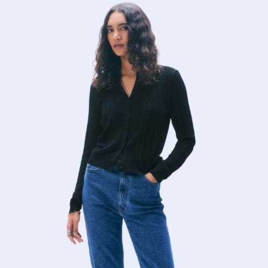  화이트 워렌 긴팔 티셔츠 화이트 + 워렌 슈퍼파인 메리노 울 가디건 - WHITE + WARREN