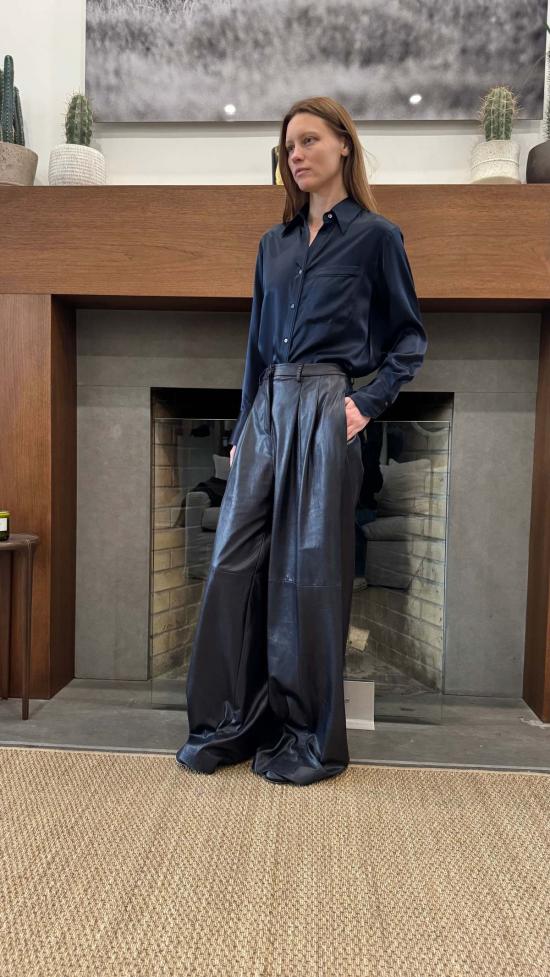  티더블유피 스트레이트 팬츠 Twp 가죽 에이버리 팬츠 다크 미드나잇 - TWP