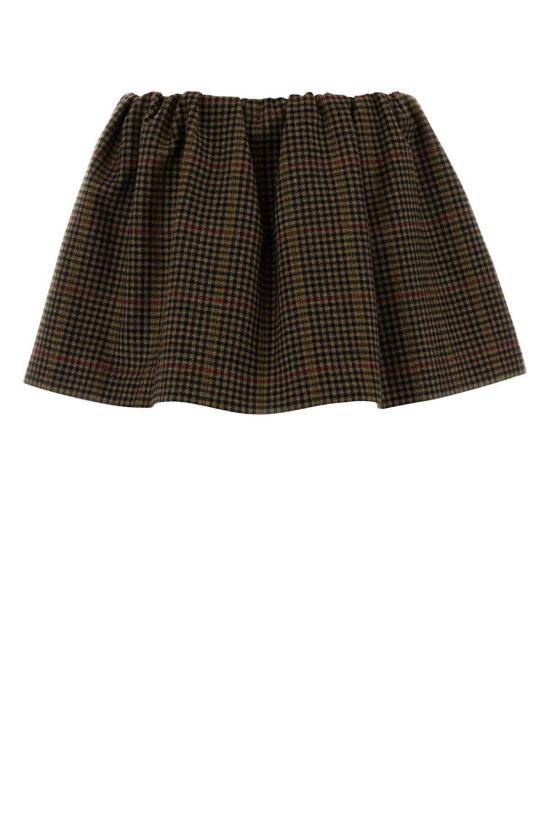  미우미우 숏 스커트 자수 하운드투스 미니스커트 카멜로 - MIU MIU