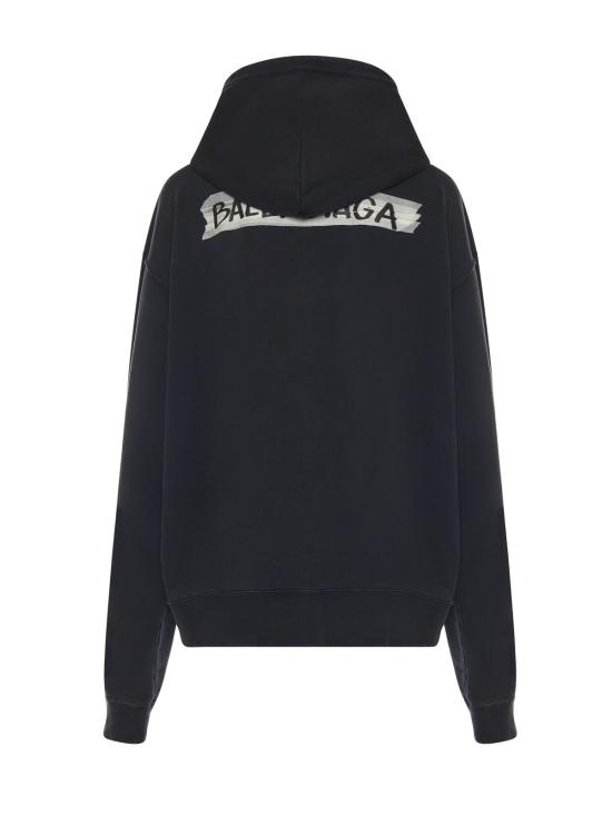  발렌시아가 긴팔 티셔츠 마스킹 테이프 코튼 스웨트셔츠, 워시드 블랙 - BALENCIAGA