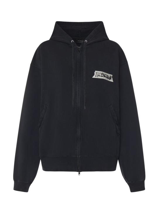  발렌시아가 긴팔 티셔츠 마스킹 테이프 코튼 스웨트셔츠, 워시드 블랙