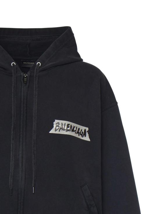  발렌시아가 긴팔 티셔츠 마스킹 테이프 코튼 스웨트셔츠, 워시드 블랙 - BALENCIAGA