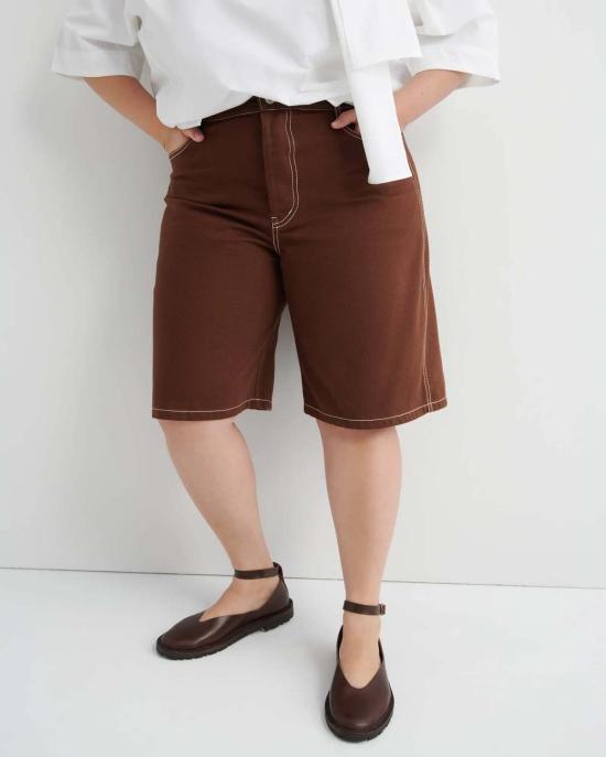  코우토우 데님 숏팬츠 카우토우 프레임워크 쇼츠 브라운 데님 - KOWTOW