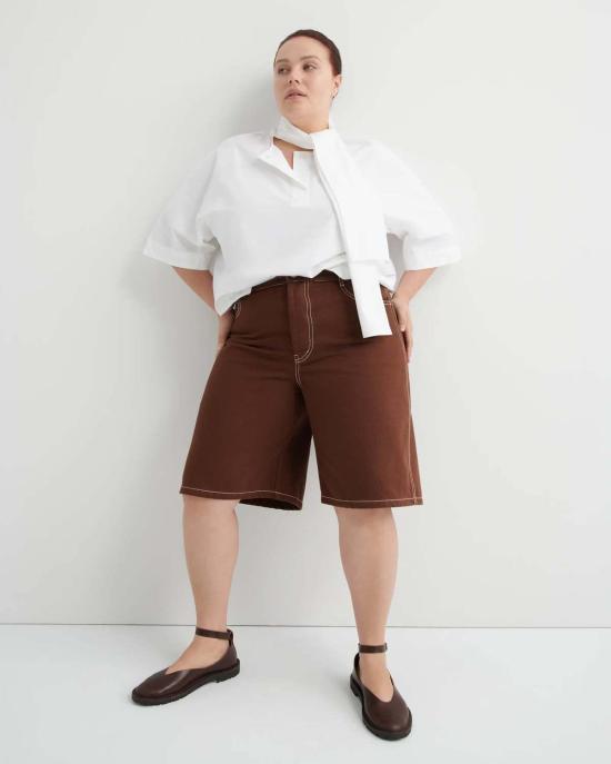  코우토우 데님 숏팬츠 카우토우 프레임워크 쇼츠 브라운 데님 - KOWTOW