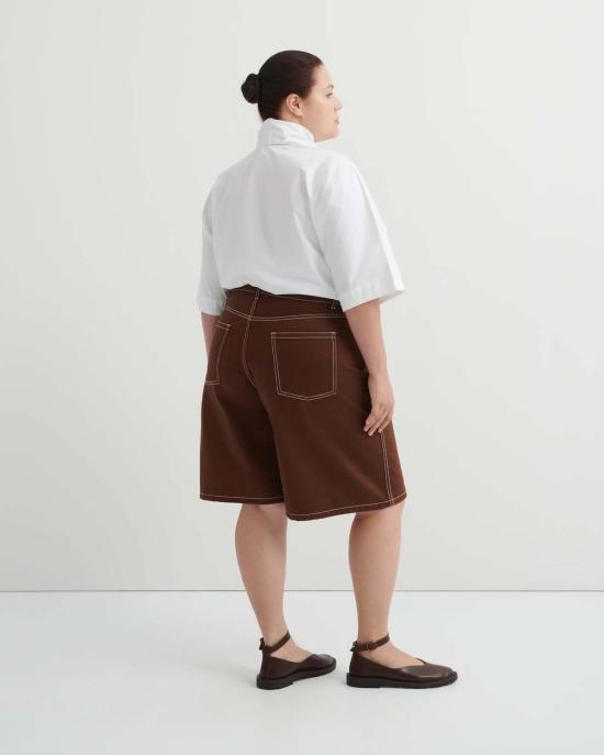  코우토우 데님 숏팬츠 카우토우 프레임워크 쇼츠 브라운 데님 - KOWTOW