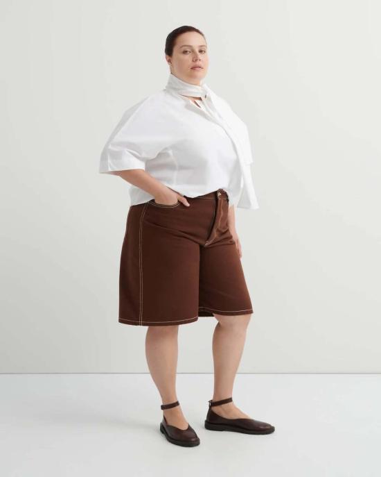  코우토우 데님 숏팬츠 카우토우 프레임워크 쇼츠 브라운 데님 - KOWTOW