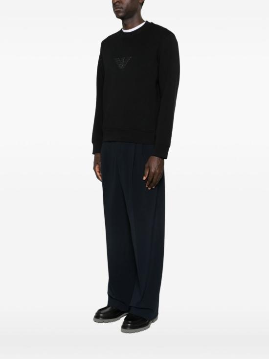  엠포리오 아르마니 긴팔 티셔츠 로고 코튼 스웨트셔츠 블랙 - EMPORIO ARMANI
