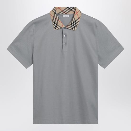 26SS 버버리 체크 칼라 코튼 폴로셔츠 8126968121046 Grey