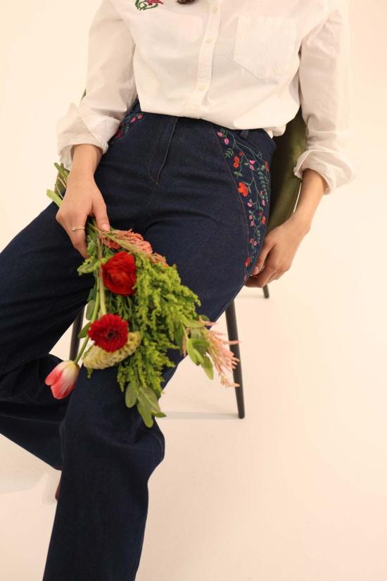  Deerah 데님 팬츠 디라 자수 와이드 레그 진 데님 - OTHER BRANDS