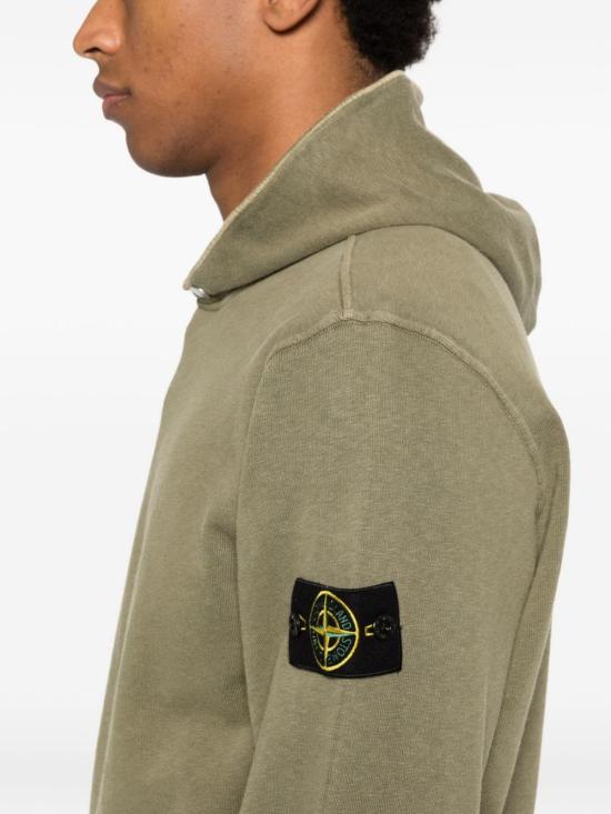  스톤 아일랜드 긴팔 티셔츠 로고 코튼 후드티 그린 - STONE ISLAND