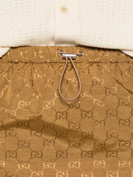  구찌 숏 스커트 올리브 그린 GG 저지 미니 스커트 카라멜 스웨이드 - GUCCI