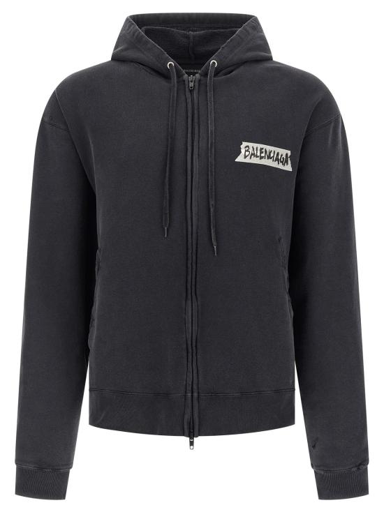  발렌시아가 긴팔 티셔츠 마스킹 테이프 후드티 블랙