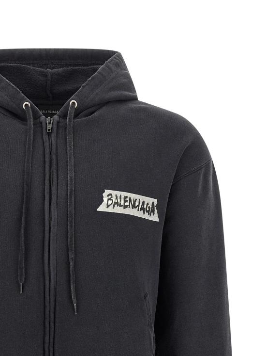  발렌시아가 긴팔 티셔츠 마스킹 테이프 후드티 블랙 - BALENCIAGA