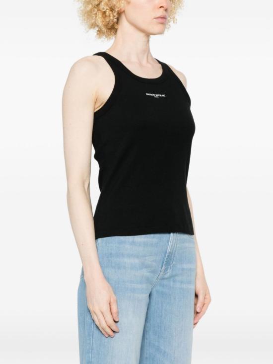  메종키츠네 민소매 티셔츠 메종 키츠네 로고 코튼 탱크탑 블랙 - MAISON KITSUNE