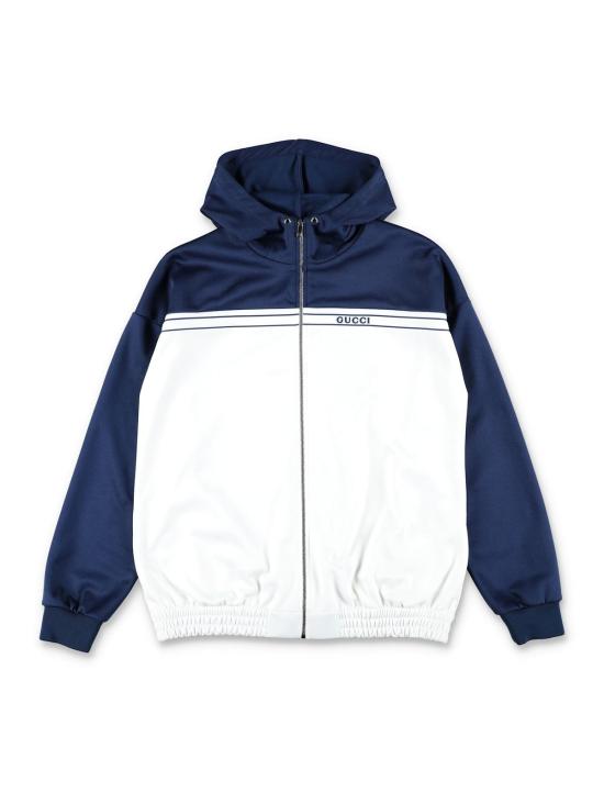  [키즈] 구찌 자켓 키즈 바이컬러 테크니컬 저지 후드 재킷 (선라이트/프러시안 블루)