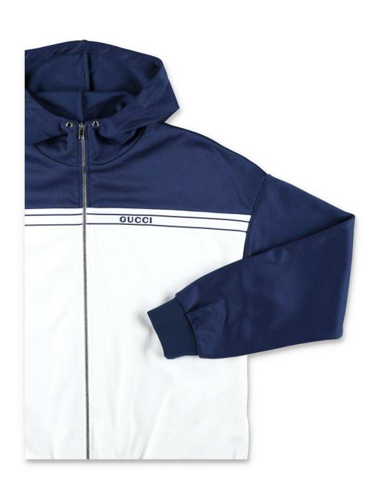  [키즈] 구찌 자켓 키즈 바이컬러 테크니컬 저지 후드 재킷 (선라이트/프러시안 블루) - GUCCI