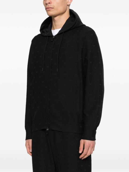  엠포리오 아르마니 긴팔 티셔츠 코튼 블렌드 후드티 블루 - EMPORIO ARMANI