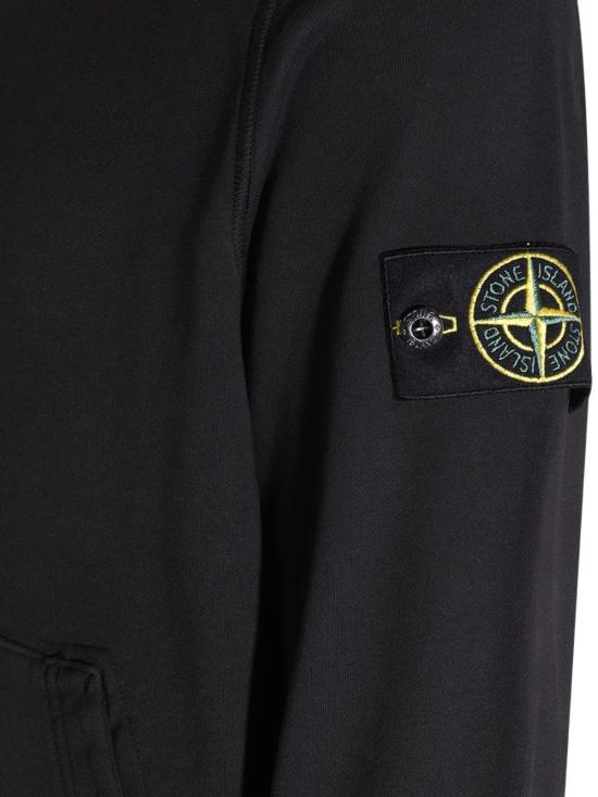  스톤 아일랜드 긴팔 티셔츠 로고 코튼 후드티 블랙 - STONE ISLAND