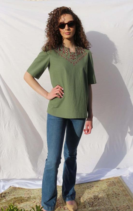  Deerah 반팔 티셔츠 디라 팔라히 손자수 린넨 셔츠 - OTHER BRANDS