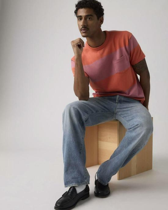  리바이스 반팔 티셔츠 빈티지 의류 1960년대 캐주얼 티셔츠 진저 스트라이프 - LEVI'S