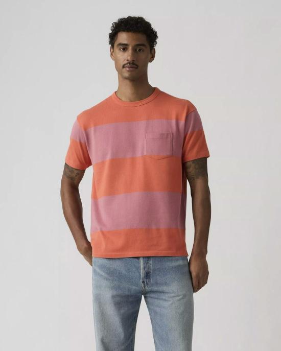  리바이스 반팔 티셔츠 빈티지 의류 1960년대 캐주얼 티셔츠 진저 스트라이프 - LEVI'S