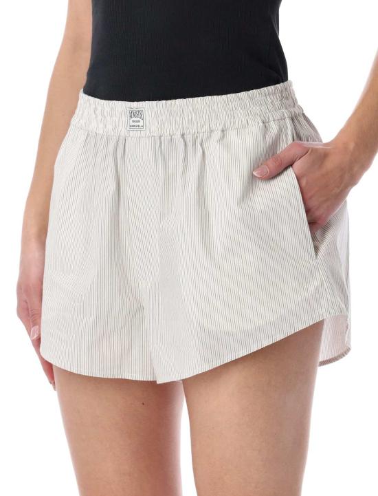  MM6 메종마르지엘라 숏팬츠 Mm6 메종 마르지엘라 스트라이프 코튼 포플린 쇼츠 스트라이프 화이트 - MM6 MAISON MARGIELA