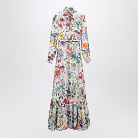 26SS 구찌 플로라 프린티드 실크 트윌 롱 드레스 864365ZAUU8 Multicolor