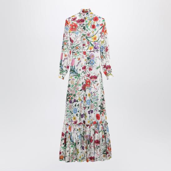 26SS 구찌 플로라 프린티드 실크 트윌 롱 드레스 864365ZAUU8 Multicolor - GUCCI