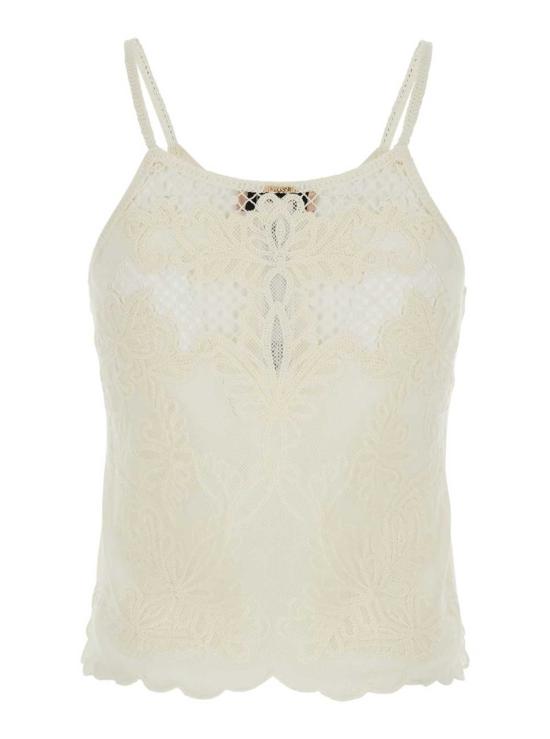  트윈셋 블라우스 크루넥 레이스 탑 화이트 - TWINSET