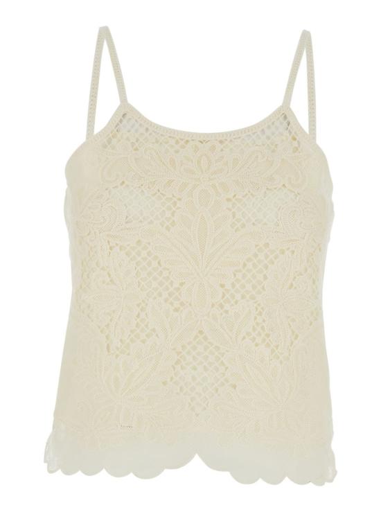  트윈셋 블라우스 크루넥 레이스 탑 화이트